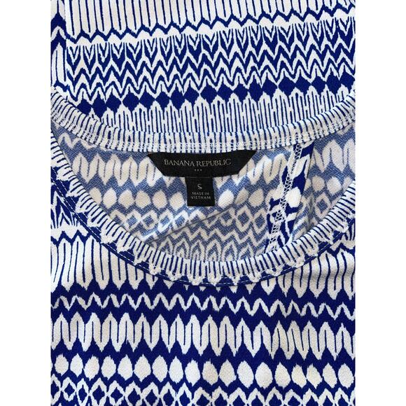 Womens Banana Republic Blue White Abstract Geometric Sleeveless Stretchy Dress S - Picture 8 of 9